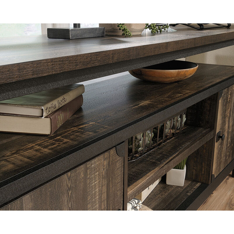 Sauder Industrial TV Stand with 2 Doors and Shelves - Fits TVs up