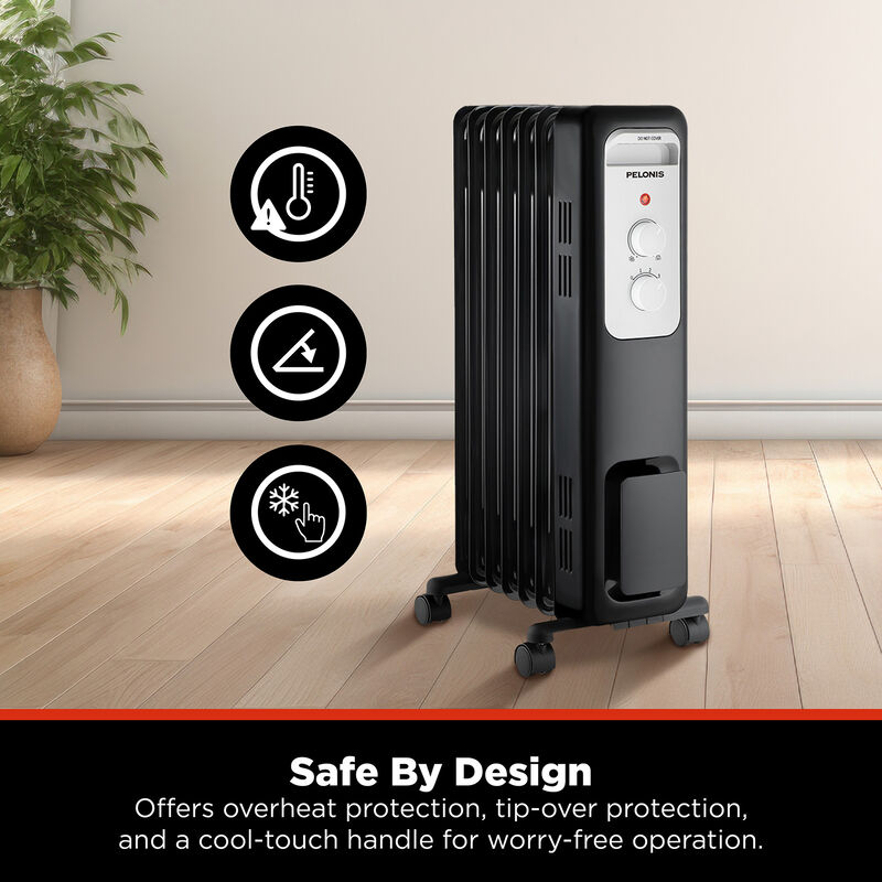 Pelonis 1500 W Radiant Space Heater with 3 Heat Settings & Overheat Safety Shut-Off - Black, , hires