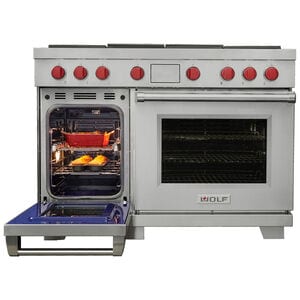 Wolf 48 in. 7.8 cu. ft. Smart Dual Convection Double Oven Dual Fuel Range with 4 Sealed Burners, Grill & Griddle - Stainless Steel, , hires