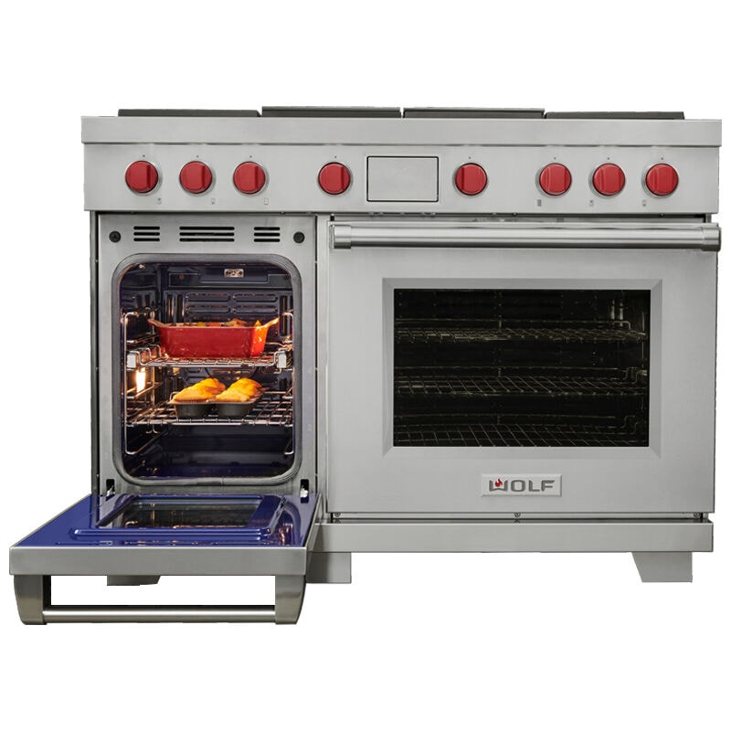 Wolf 48 in. 7.8 cu. ft. Smart Dual Convection Double Oven Dual Fuel Range with 4 Sealed Burners, Grill & Griddle - Stainless Steel, , hires