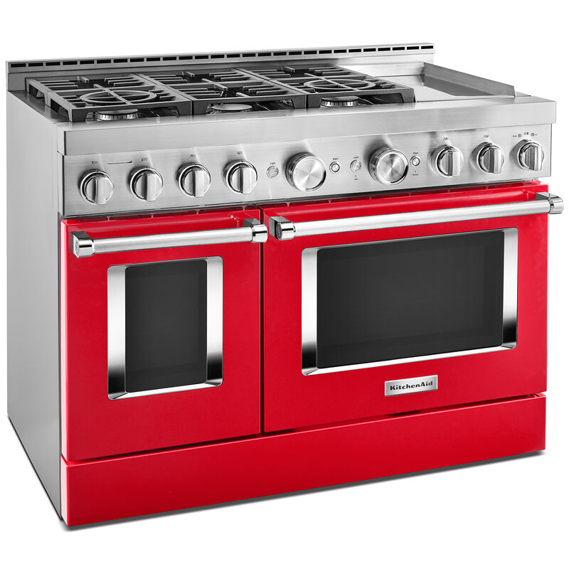 KitchenAid 48inch Freestanding Gas Range with 6 Sealed Burners, Griddle &  6.3 Cu. Ft. Double Oven - Red