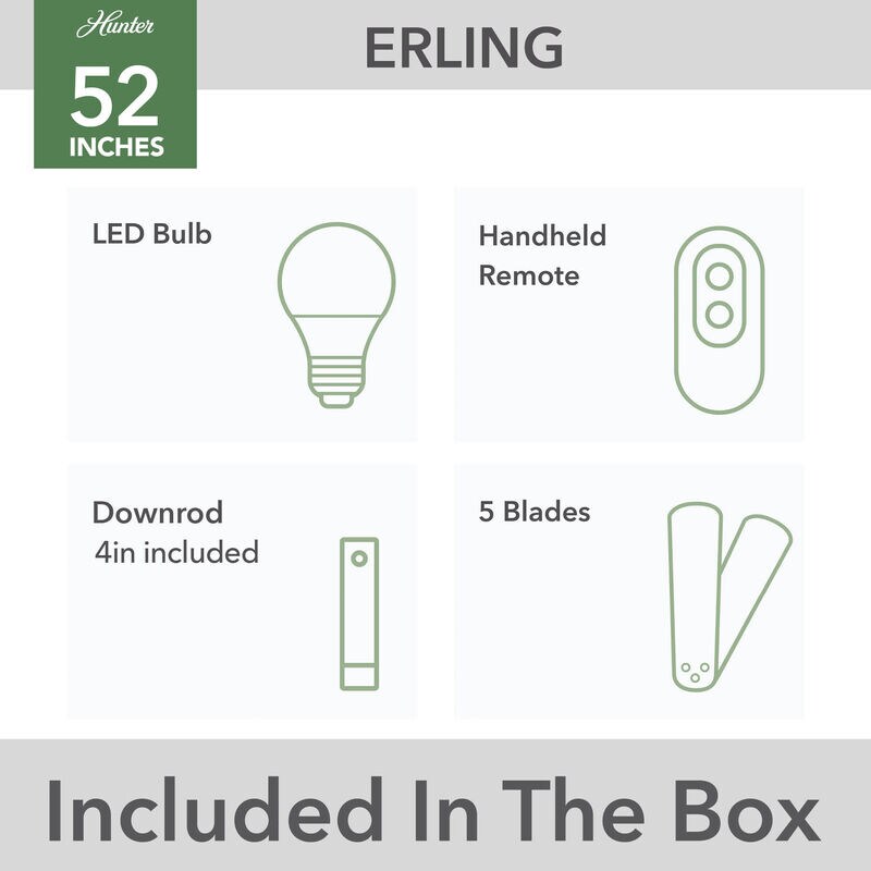 Hunter 52 in. Erling Energy Star Ceiling Fan with LED Light Kit & Handheld Remote - Fresh White, Fresh White, hires