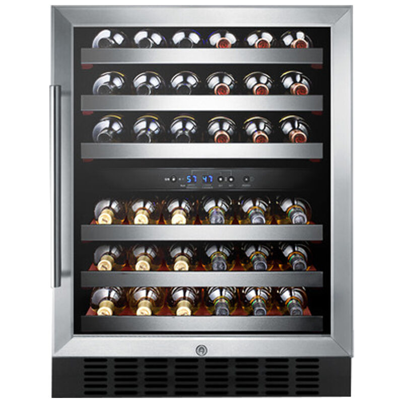 Summit 24 in. Compact Built-In/Freestanding 4.2 cu. ft. Wine Cooler with 46 Bottle Capacity, Dual Temperature Zones & Digital Control - Stainless Steel, , hires