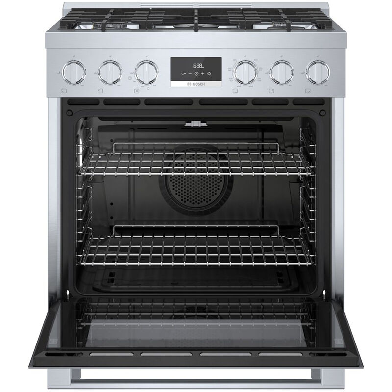 Bosch 800 Series 30 in. 3.9 cu. ft. True European Convection Dual Fuel Range with 5 Sealed Burners - Stainless Steel, , hires