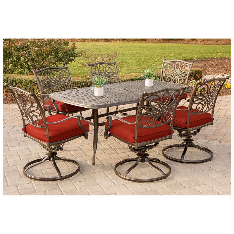 Hanover Traditions 7-Piece Dining Set in Red with 72 x 38 in. Cast-top Table, , hires