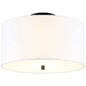 Hudson & Canal Ellis 16 in. Flush Mount Ceiling Light with White Fabric Shade - Matte Black, , hires