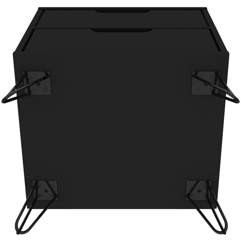 Manhattan Comfort Rockefeller Mid-Century Modern 2-Drawer Nightstand Black, Black, hires