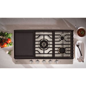 LG Studio 36 in. 5-Burner Smart Natural Gas Cooktop with Griddle, Simmer Burner & Power Burner - Stainless Steel, , hires