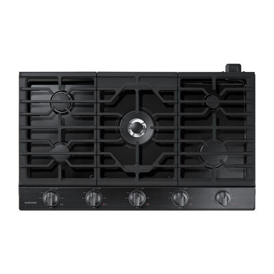 Samsung 36 in. 5-Burner Smart Natural Gas Cooktop with Griddle, Simmer Burner & Power Burner - Black Stainless | NA36N6555TG