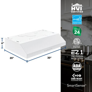 Broan Glacier GLA3 Series 30 in. Convertible Standard Style Range Hood with 490 CFM, 3 Fan Speeds & 2 LED Lights - White, , hires