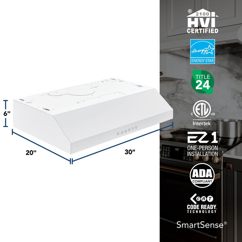 Broan Glacier GLA3 Series 30 in. Convertible Standard Style Range Hood with 490 CFM, 3 Fan Speeds & 2 LED Lights - White, , hires