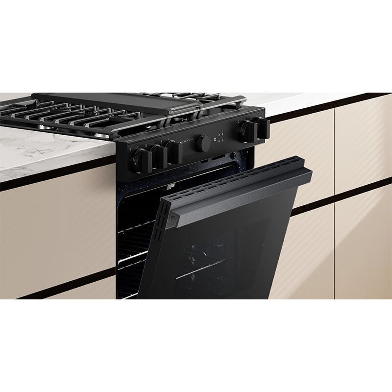 Samsung Bespoke 30 in. 6 cu. ft. Smart Air Fry True European Convection Slide-In Gas Range with 5 Sealed Burners & Griddle - Matte Black Steel, Matte Black Steel, hires