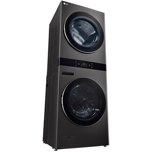 LG 27 in. 5.0 cu. ft. Smart Gas Front Load WashTower with AI Sensor Dry, TurboSteam, Allergiene Cycle, ezDispense, AI DD 2.0 Advanced Washing, Sensor Dry, Sanitize & Steam Cycle - Black Steel, , hires