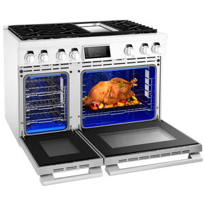 SKS 48 in. 7.9 cu. ft. Smart Standard Convection Double Oven Gas Range with 6 Sealed Burners & Griddle - Stainless Steel, , hires