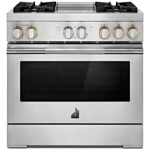 JennAir Rise Series 36 in. 5.1 cu. ft. Smart True European Convection Dual Fuel Range with 4 Sealed Burners & Griddle - Stainless Steel, , hires