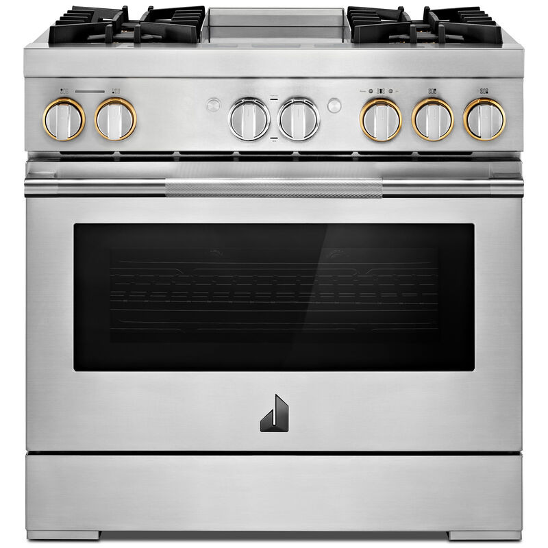 JennAir Rise Series 36 in. 5.1 cu. ft. Smart True European Convection Dual Fuel Range with 4 Sealed Burners & Griddle - Stainless Steel, , hires