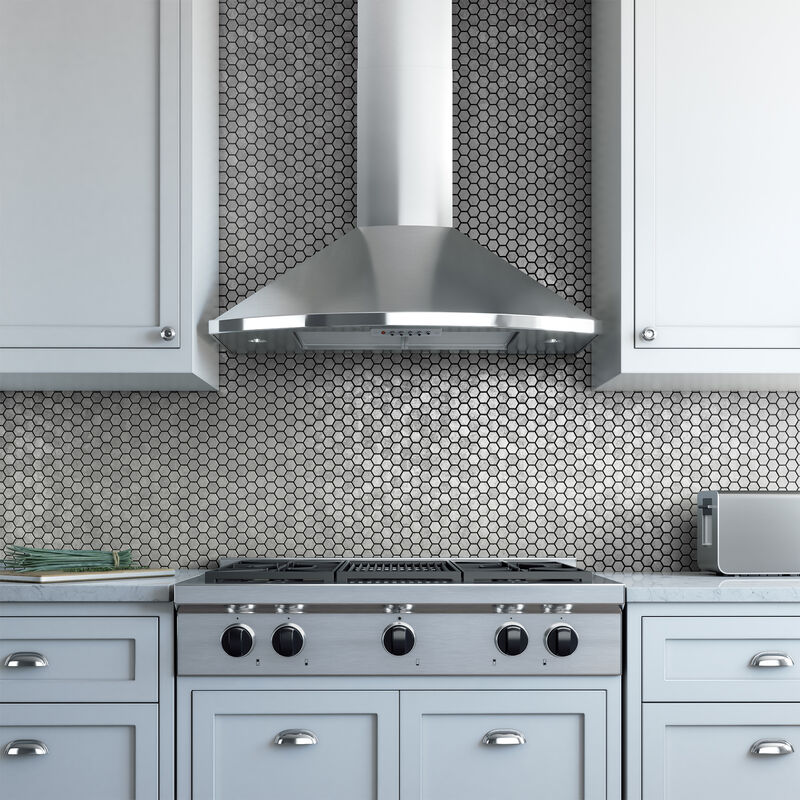 XO 36 in. Convertible Chimney Style Range Hood with 600 CFM, 3 Fan Speeds & 2 LED Lights - Stainless Steel, , hires