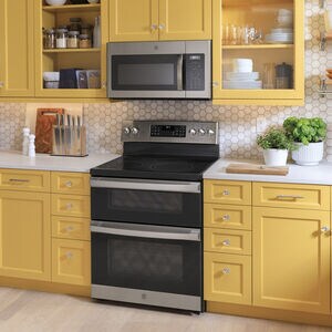 GE 30 in. 6.6 cu. ft. Air Fry Standard Convection Double Oven Electric Range with Smoothtop Burners - Stainless Steel, Stainless Steel, hires