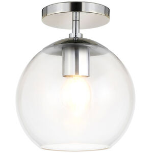 Hudson & Canal Bartlett 9 in. Semi Flush Mount Ceiling Light with Clear Glass Shade - Polished Nickel, , hires