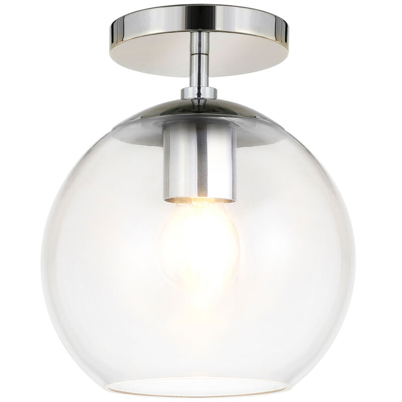Hudson & Canal Bartlett 9 in. Semi Flush Mount Ceiling Light with Clear Glass Shade - Polished Nickel, , hires
