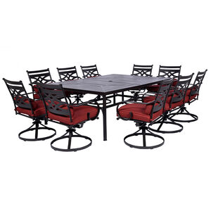 Hanover Montclair 11-Piece Dining Set in Chili Red with 10 Swivel Rockers and a 60-In. x 84-In. Table - Chile Red/Brown, , hires