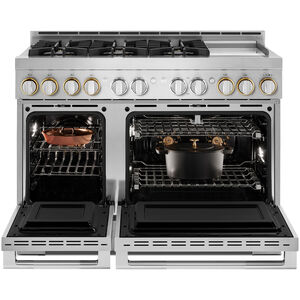 JennAir Rise Series 48 in. 6.3 cu. ft. Smart True European Convection Double Oven Gas Range with 6 Sealed Burners & Griddle - Stainless Steel, , hires