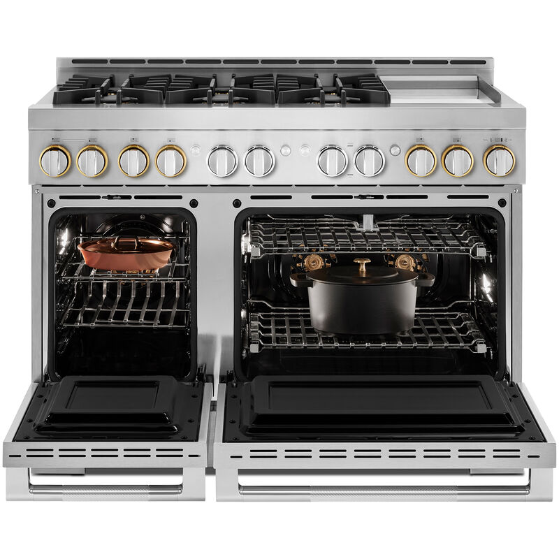 JennAir Rise Series 48 in. 6.3 cu. ft. Smart True European Convection Double Oven Gas Range with 6 Sealed Burners & Griddle - Stainless Steel, , hires