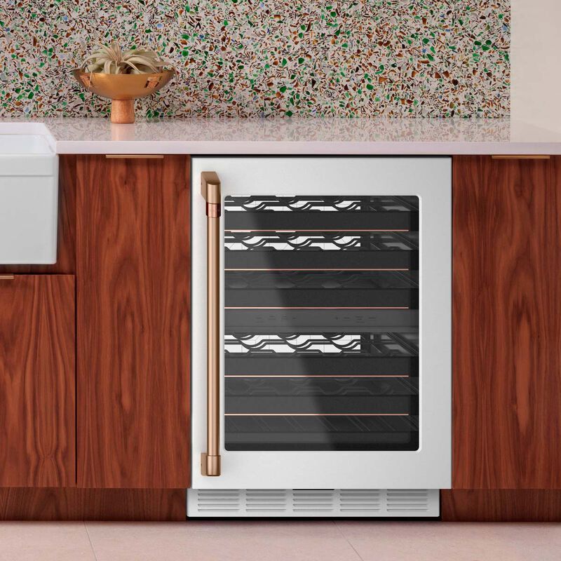 Cafe 24 in. Undercounter Smart Wine Cooler with Metal Wire Racks, Dual Temperature Zones & 46 Bottle Capacity - Matte White, Matte White, hires
