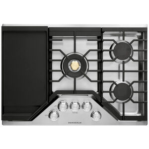 Monogram 30 in. 5-Burner Natural Gas Cooktop with Griddle, Simmer Burner & Power Burner - Stainless Steel, , hires