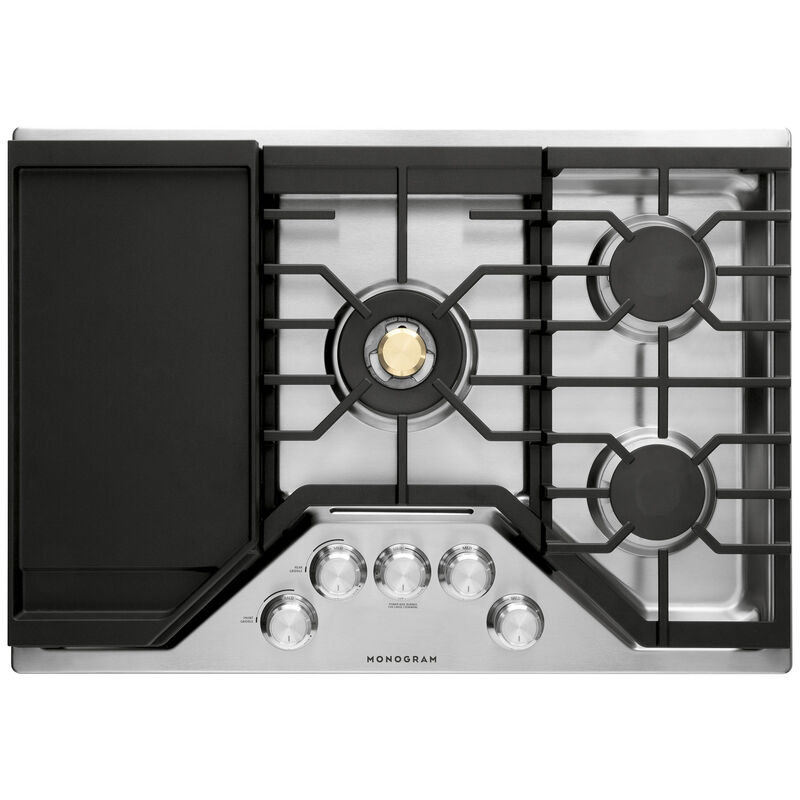 Monogram 30 in. 5-Burner Natural Gas Cooktop with Griddle, Simmer Burner & Power Burner - Stainless Steel, , hires