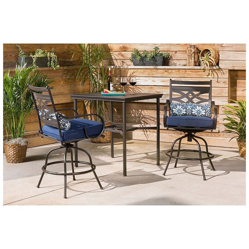 Montclair 3-Piece High-Dining Set in Navy Blue with 2 Swivel Chairs and a 33 Inch Square Table, , hires