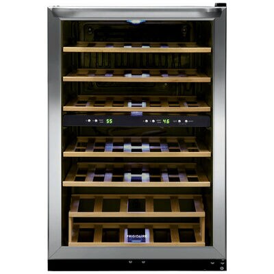 Frigidaire 22 in. Freestanding Wine Cooler with Wood Racks, Dual Temperature Zones & 45 Bottle Capacity - Stainless Steel | FRWW4543AS