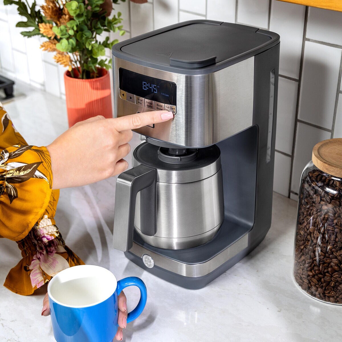 GE 10 Cup Drip Coffee Maker with Single Serve Stainless Steel P.C. Richard Son
