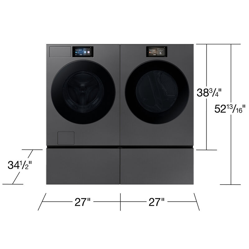 Samsung Bespoke 27 in. 5.3 cu. ft. Smart Stackable Front Load Washer with AI Home, AI OptiWash+, Sanitize & Steam Cycle - Dark Steel, , hires