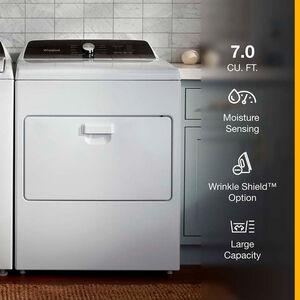 Whirlpool 29 in. 7.0 cu. ft. Top Loading Gas Dryer with 11 Dryer Programs, 1 Dry Options, Wrinkle Care & Sensor Dry - White, , hires