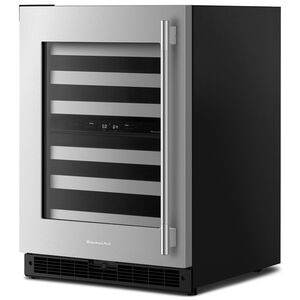 KitchenAid 24 in. Undercounter Left Hinged Wine Cooler with Metal Racks, Dual Temperature Zone(s) & 46-Bottle Capacity - Stainless Steel with Black Cabinet, , hires