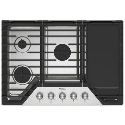 Whirlpool 30 in. 5-Burner Natural Gas Cooktop With 2-in-1 Hinged Grate to Griddle, Simmer Burner & Power Burner - Stainless Steel | WCGK7530PS