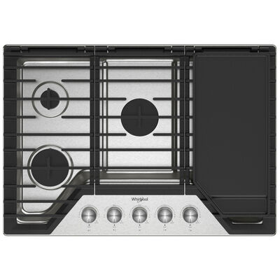 Whirlpool 36 in. 5-Burner Natural Gas Cooktop with Griddle, Simmer Burner & Power Burner - Stainless Steel | WCGK7530PS