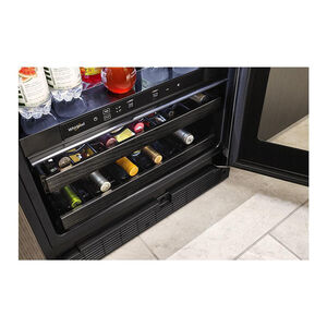 Whirlpool 24 in. 5.2 cu. ft. Built-In/Freestanding Beverage Center with 14 Bottle Wine Storage, Dual Zones & Digital Control - Black, , hires