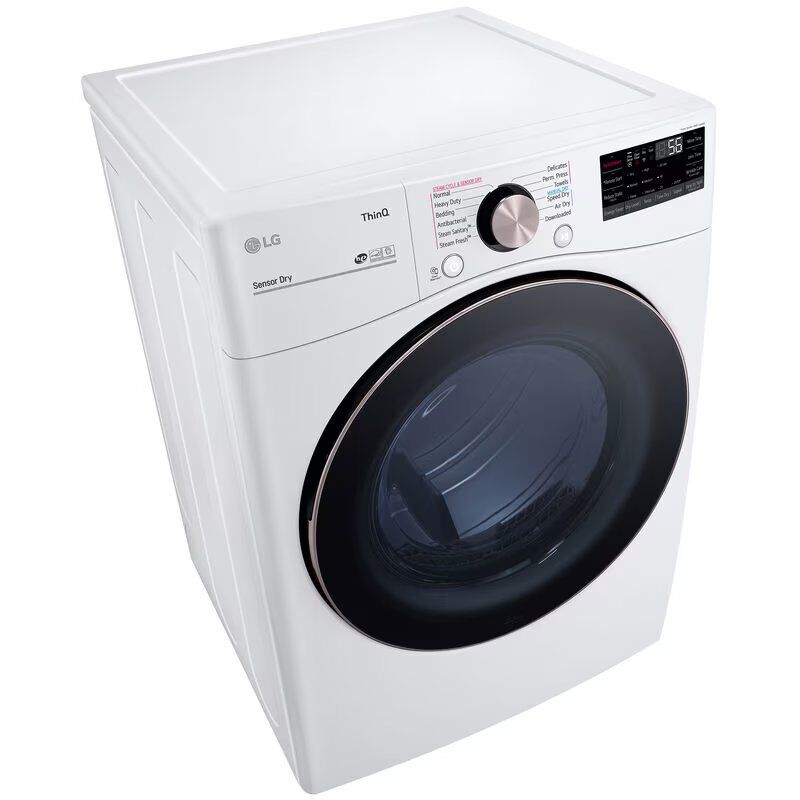 LG 27 in. 7.4 cu. ft. Smart Stackable Round-Door Gas Dryer with Built-In Intelligence, Sensor Dry, Turbo Steam, Sanitize & Steam Cycle - White, White, hires