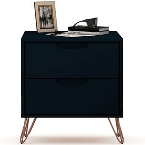Manhattan Comfort Rockefeller Mid-Century Modern 2-Drawer Nightstand - Tatiana Midnight Blue, Midnight Blue, hires