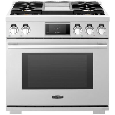 Signature Kitchen Suite 36 in. 6.3 cu. ft. Smart Convection Oven Freestanding Natural Gas Range with 4 Sealed Burners & Griddle - Stainless Steel | SKSGR360GS