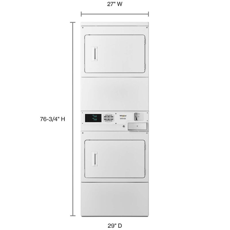Whirlpool 27 in. 7.4 cu. ft. Stacked Coin-Drop Equipped Commercial Gas Dryer with Automatic Dry - White, , hires