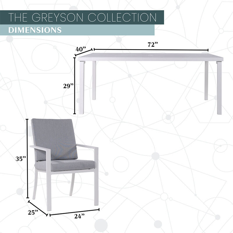 Mod Greyson Collection Dining Set With 6 Padded Chairs and 72-in. x 40-in. Slat-Top Table - Gray/White, , hires