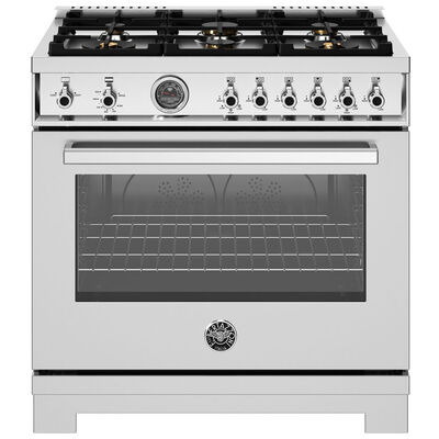 Bertazzoni Professional Series 36 in. 5.9 cu. ft. Dual Convection Gas Range with 6 Sealed Burners & Griddle - Stainless Steel | PR366BCGMXTL