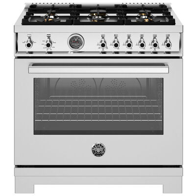 Bertazzoni Professional Series 36 in. 5.9 cu. ft. Convection Oven Freestanding LP Gas Range with 6 Sealed Burners & Griddle - Stainless Steel | PR366BCGMXTL