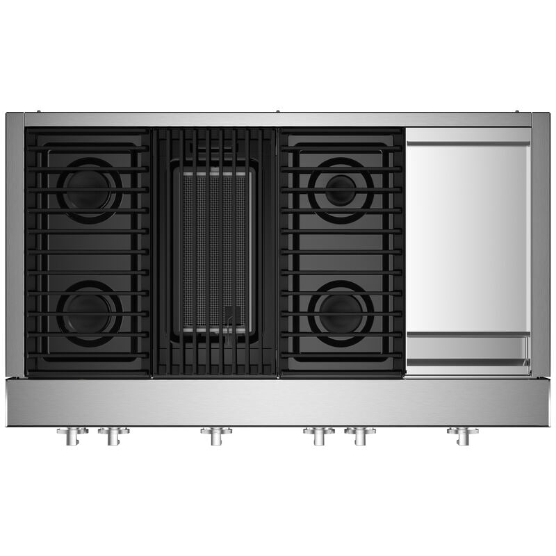 JennAir Noir 48 in. 4-Burner Natural Gas Rangetop with Griddle, Grill, Simmer Burner & Power Burner - Stainless Steel, , hires