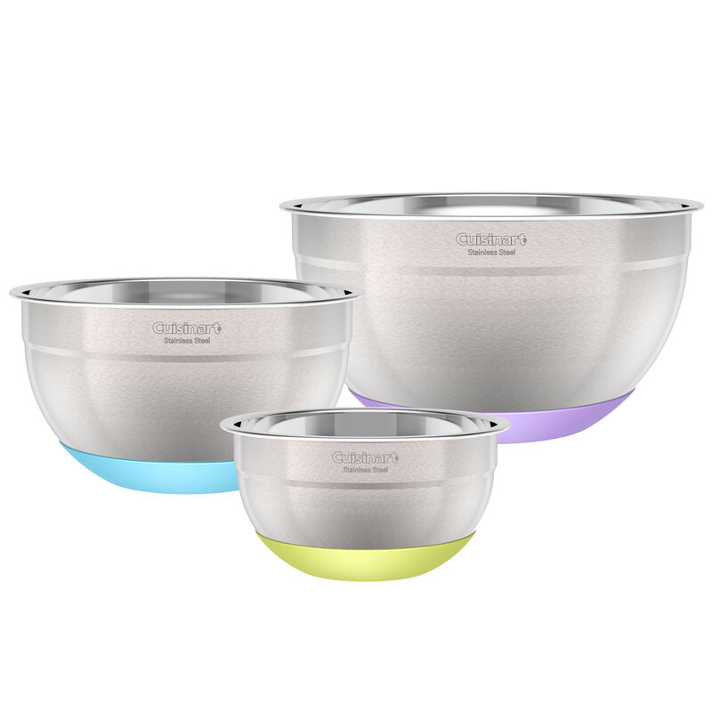 3-Piece Stainless Steel Mixing Bowls with Lids & Non-Skid Base, Black