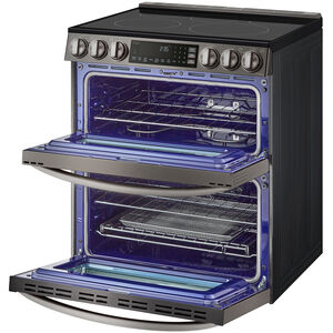 LG InstaView 30 in. 7.3 cu. ft. Smart Air Fry True European Convection Double Oven Slide-In Electric Range with Smoothtop Burners - PrintProof Black Stainless Steel, PrintProof Black Stainless Steel, hires