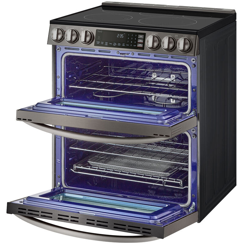 LG InstaView 30 in. 7.3 cu. ft. Smart Air Fry True European Convection Double Oven Slide-In Electric Range with Smoothtop Burners - PrintProof Black Stainless Steel, PrintProof Black Stainless Steel, hires